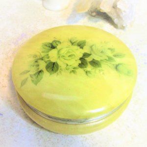 Vintage Italy Genuine Alabaster Powder Box, Jewelry Box, Trinket Box, Alabaster